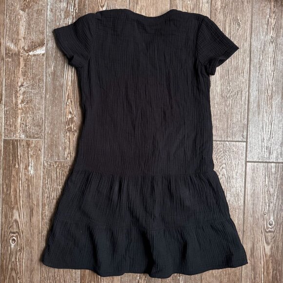 J Jill Dress Womens XS Black Cotton Tiered Drop‎ Waist Button Oversized Shirt - Picture 7 of 7
